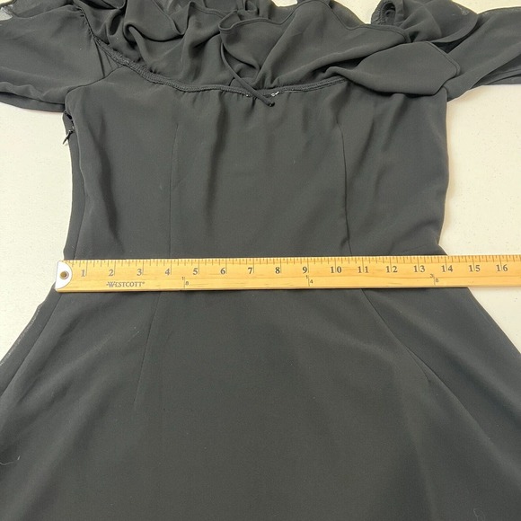 LPA Mini Dress 5 Size Medium Black Halter Neck Off The Shoulder Ruffle Georgette - Picture 9 of 14